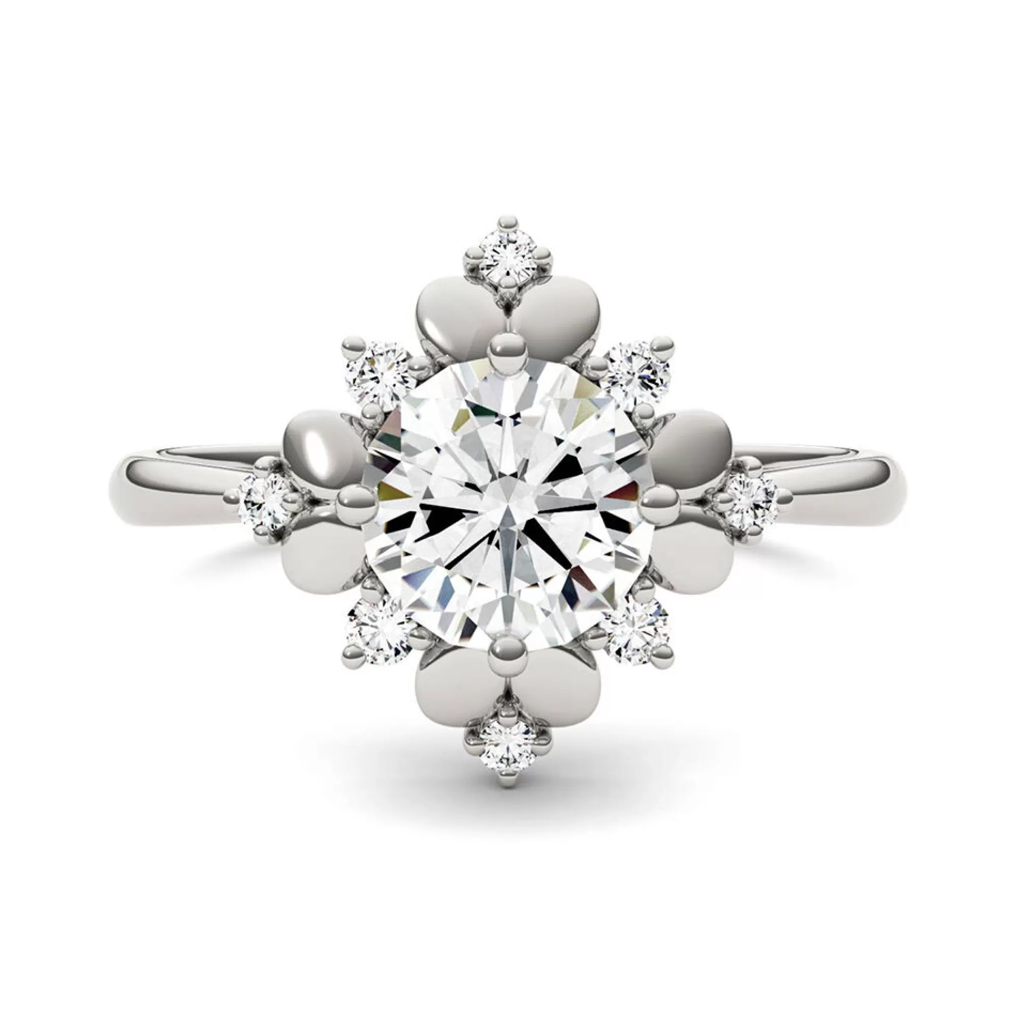 Rings^Charles & Colvard-Forever One™ Round Moissanite Ring With Floral Halo In 14K White Gold (1 Ct. Tw.)