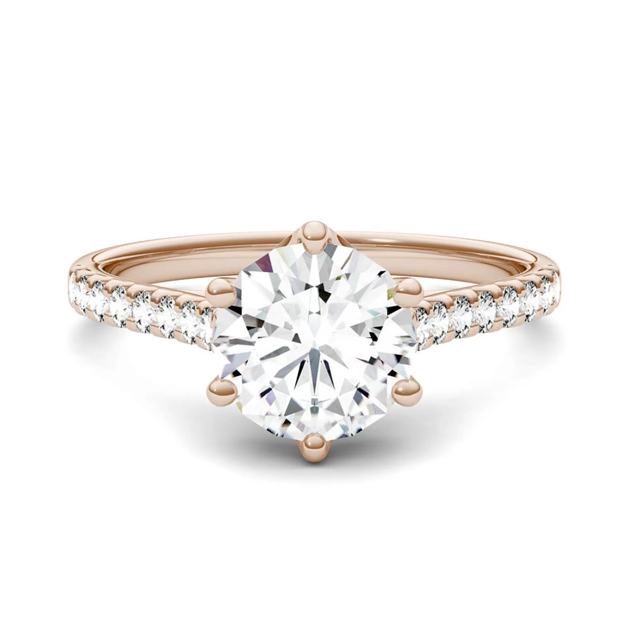 Rings^Charles & Colvard-Forever One™ Round Moissanite Ring With Pave Band In 14K Rose Gold (1 3/4 Ct. Tw.)