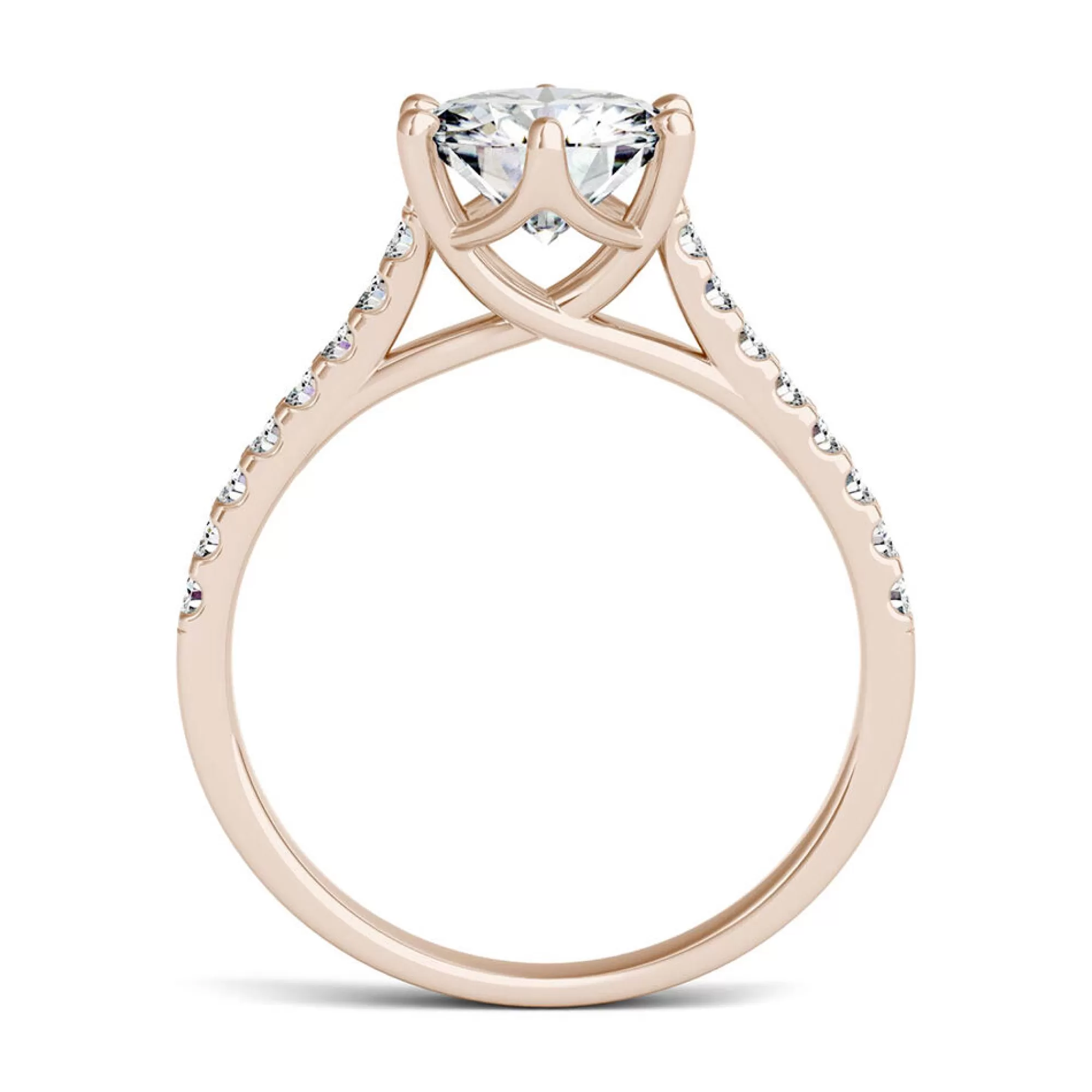 Rings^Charles & Colvard-Forever One™ Round Moissanite Ring With Pave Band In 14K Rose Gold (1 3/4 Ct. Tw.)