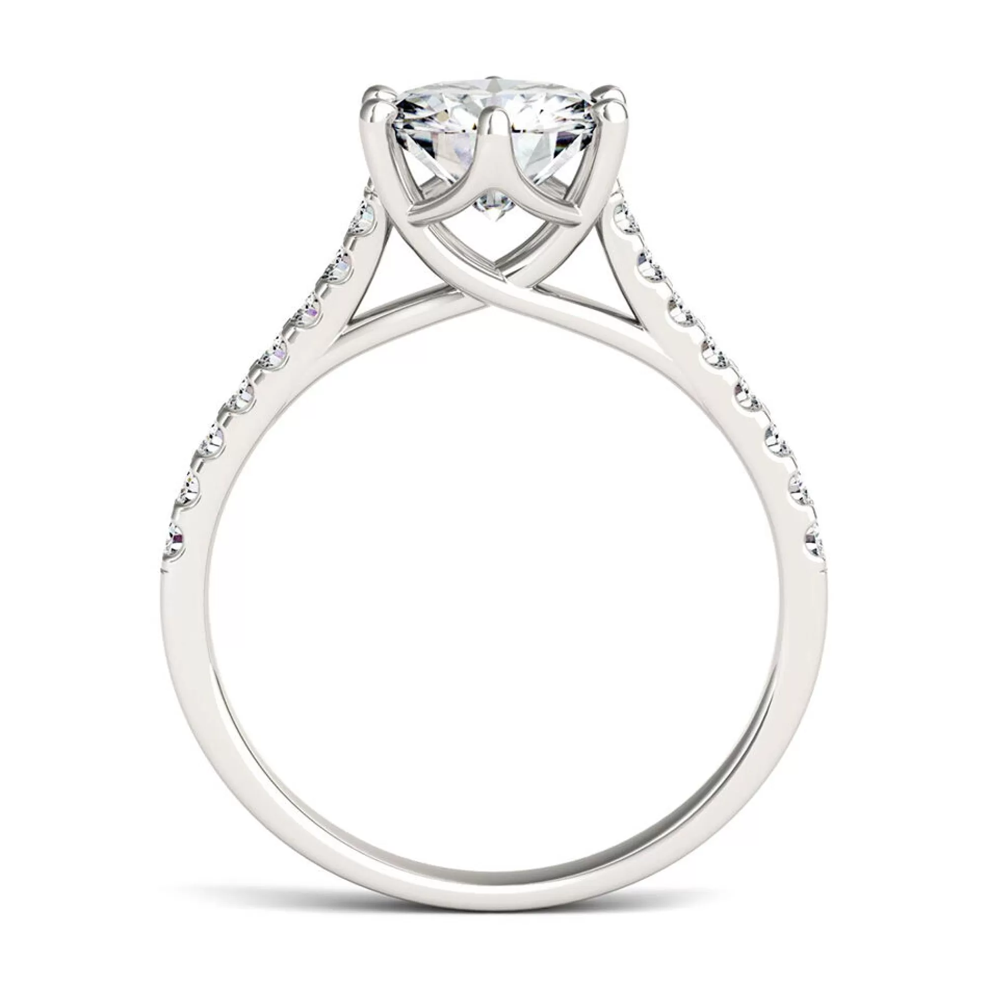 Rings^Charles & Colvard-Forever One™ Round Moissanite Ring With Pave Band In 14K White Gold (1 3/4 Ct. Tw.)