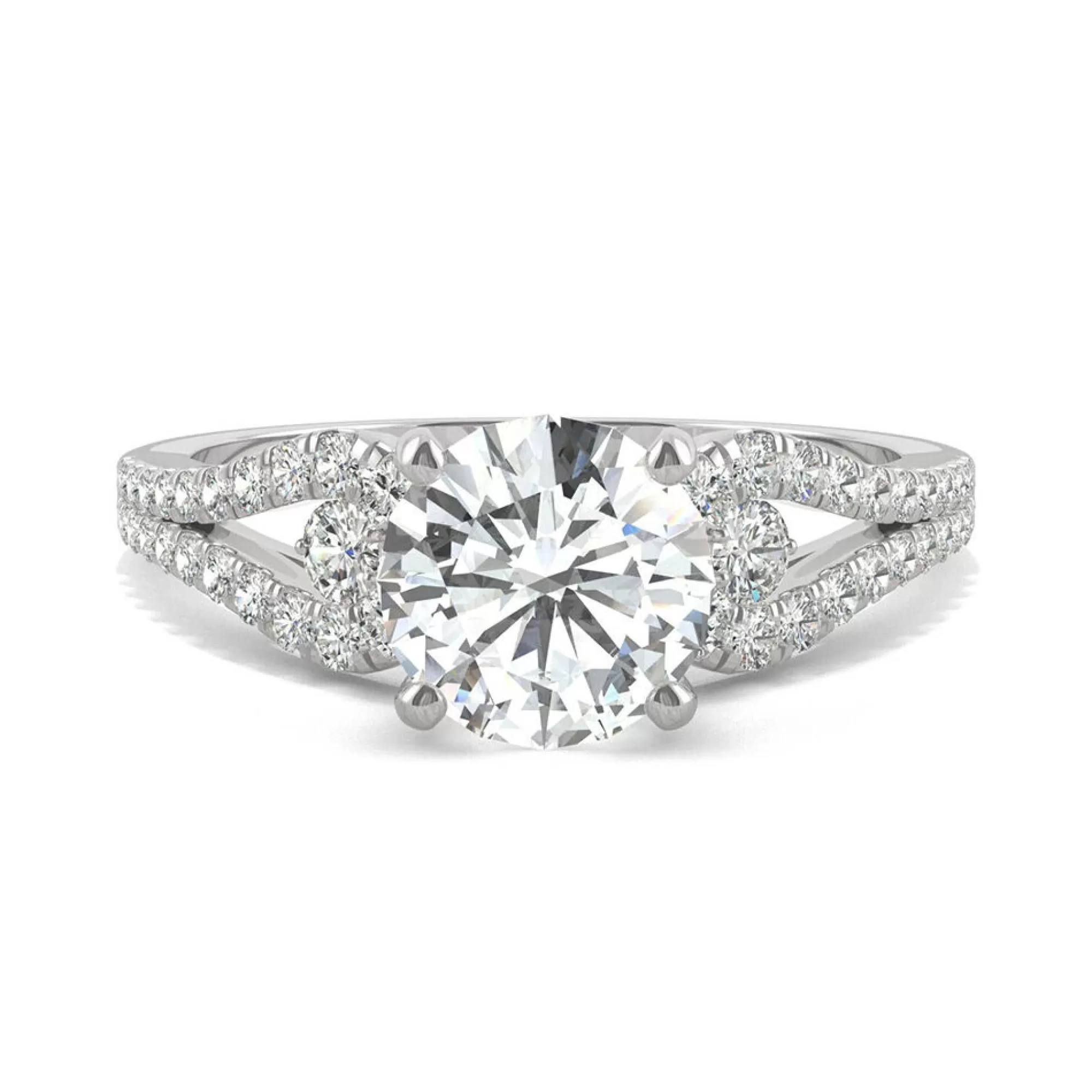 Rings^Charles & Colvard-Forever One™ Round Moissanite Ring With Split-Shank Band In 14K White Gold (2 1/5 Ct. Tw.)