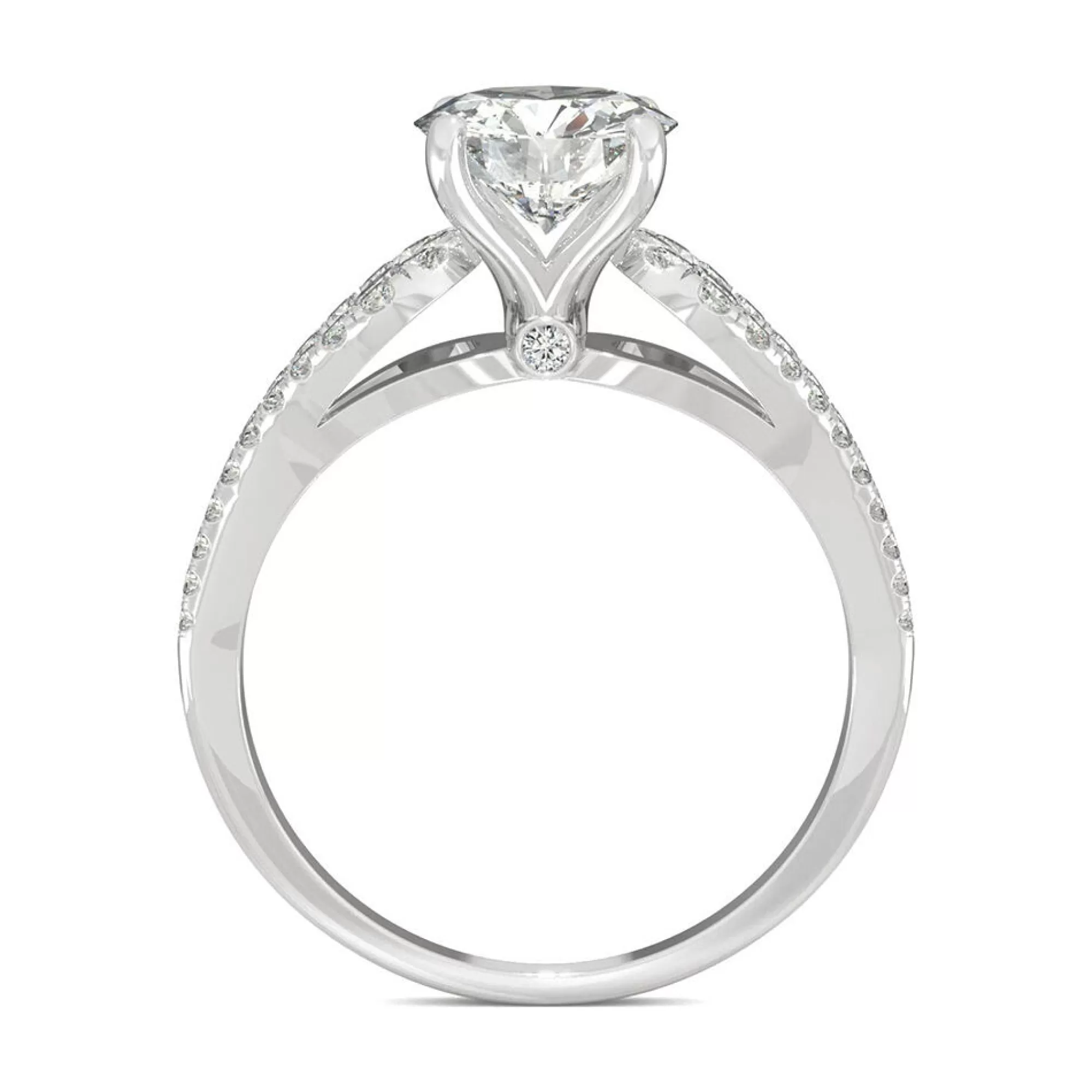 Rings^Charles & Colvard-Forever One™ Round Moissanite Ring With Split-Shank Band In 14K White Gold (2 1/5 Ct. Tw.)