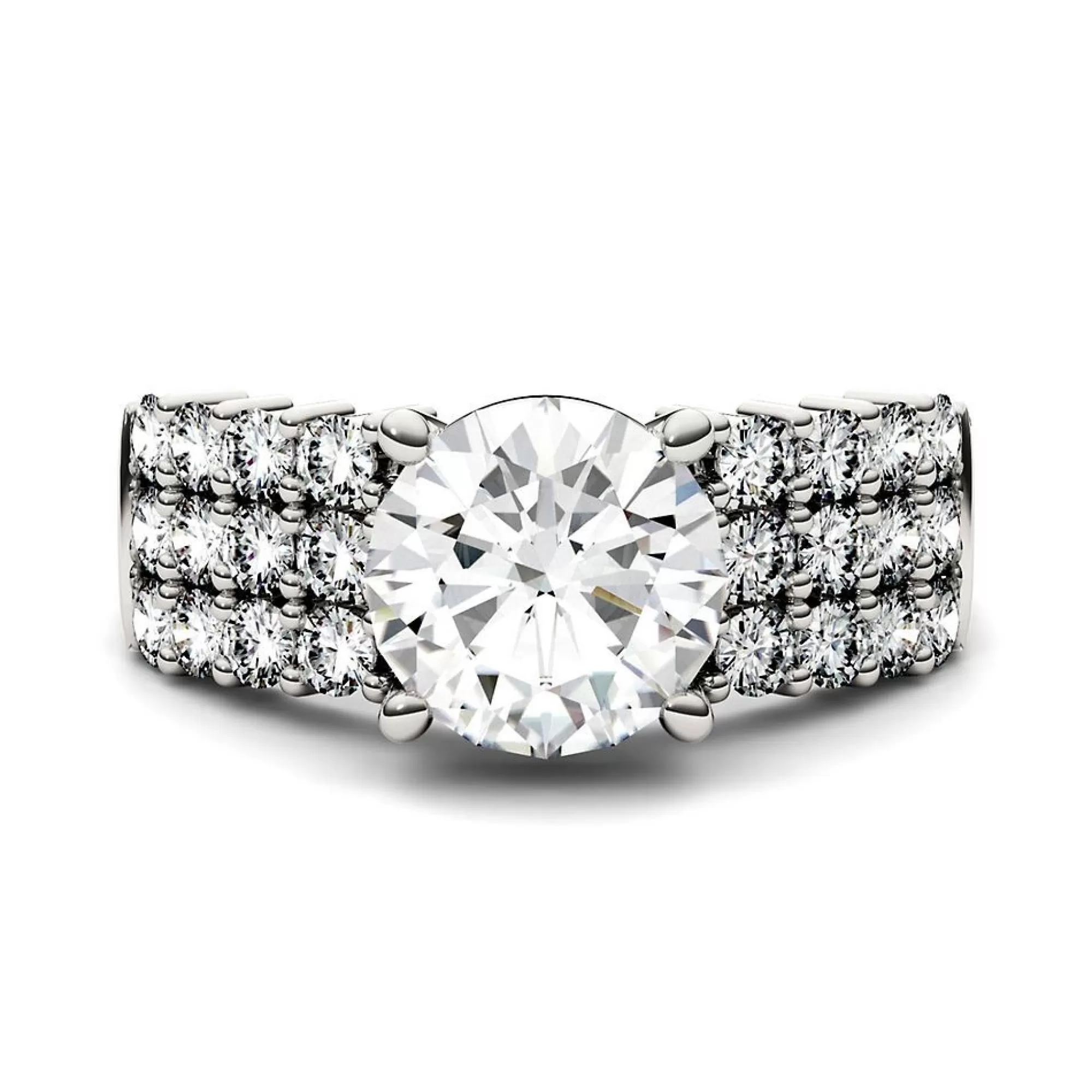 Rings^Charles & Colvard-Forever One™ Round Moissanite Ring With Triple Band In 14K White Gold (3 Ct. Tw.)