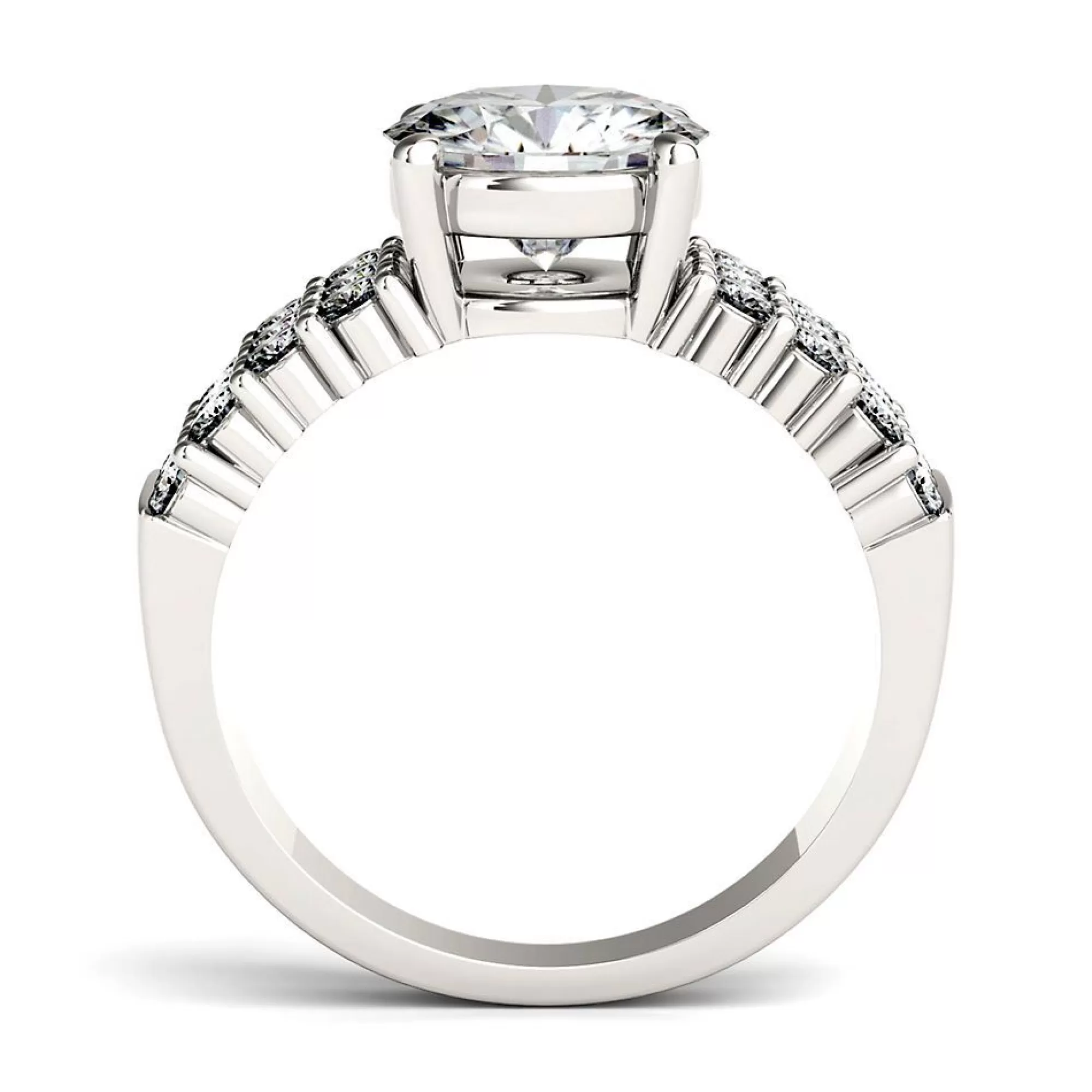 Rings^Charles & Colvard-Forever One™ Round Moissanite Ring With Triple Band In 14K White Gold (3 Ct. Tw.)