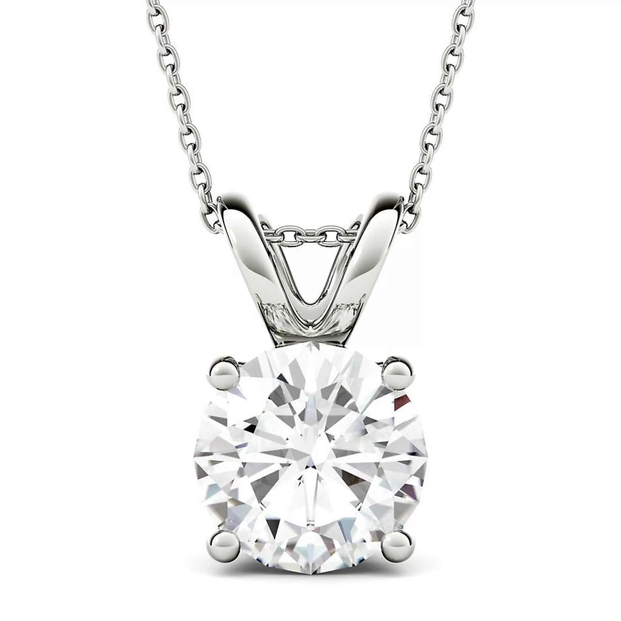 Necklaces & Pendants^Charles & Colvard-Forever One™ Round Moissanite Solitaire Pendant In 14K White Gold (3 Ct.)