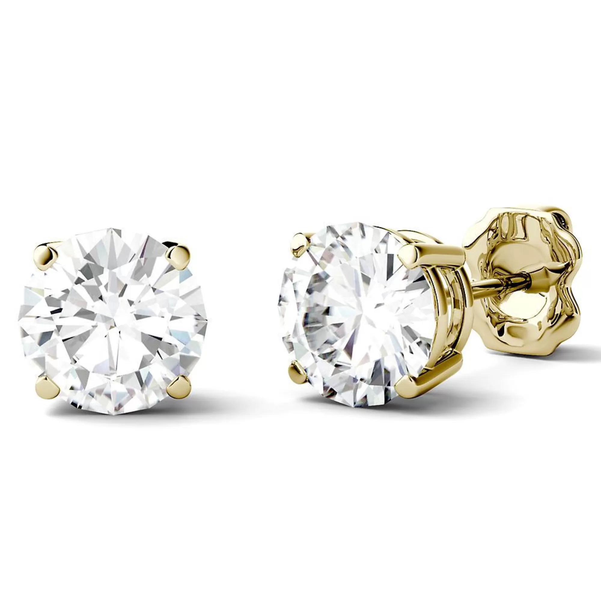 Earrings^Charles & Colvard-Forever One™ Round Moissanite Stud Earrings In 14K Yellow Gold (2 Ct. Tw.)