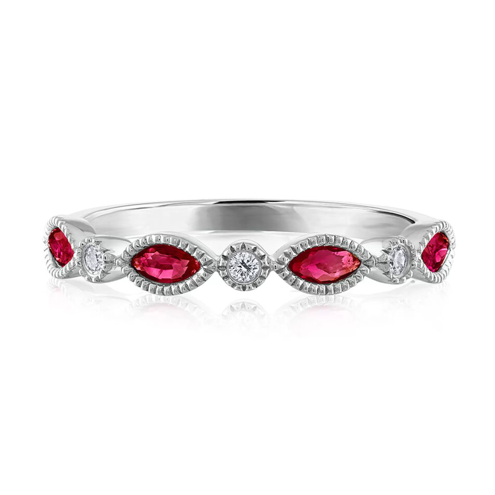 Rings^* Ruby & Diamond Accent Stack Ring In 14K White Gold