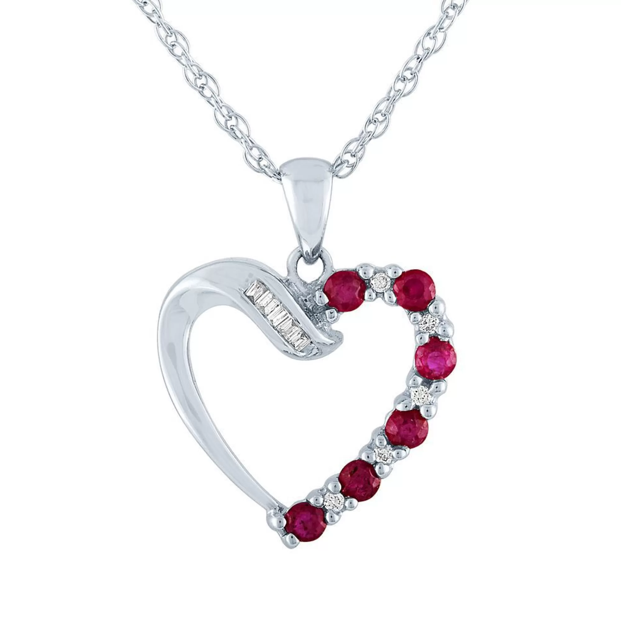 Necklaces & Pendants^* Ruby & Diamond Heart Pendant In 10K White Gold