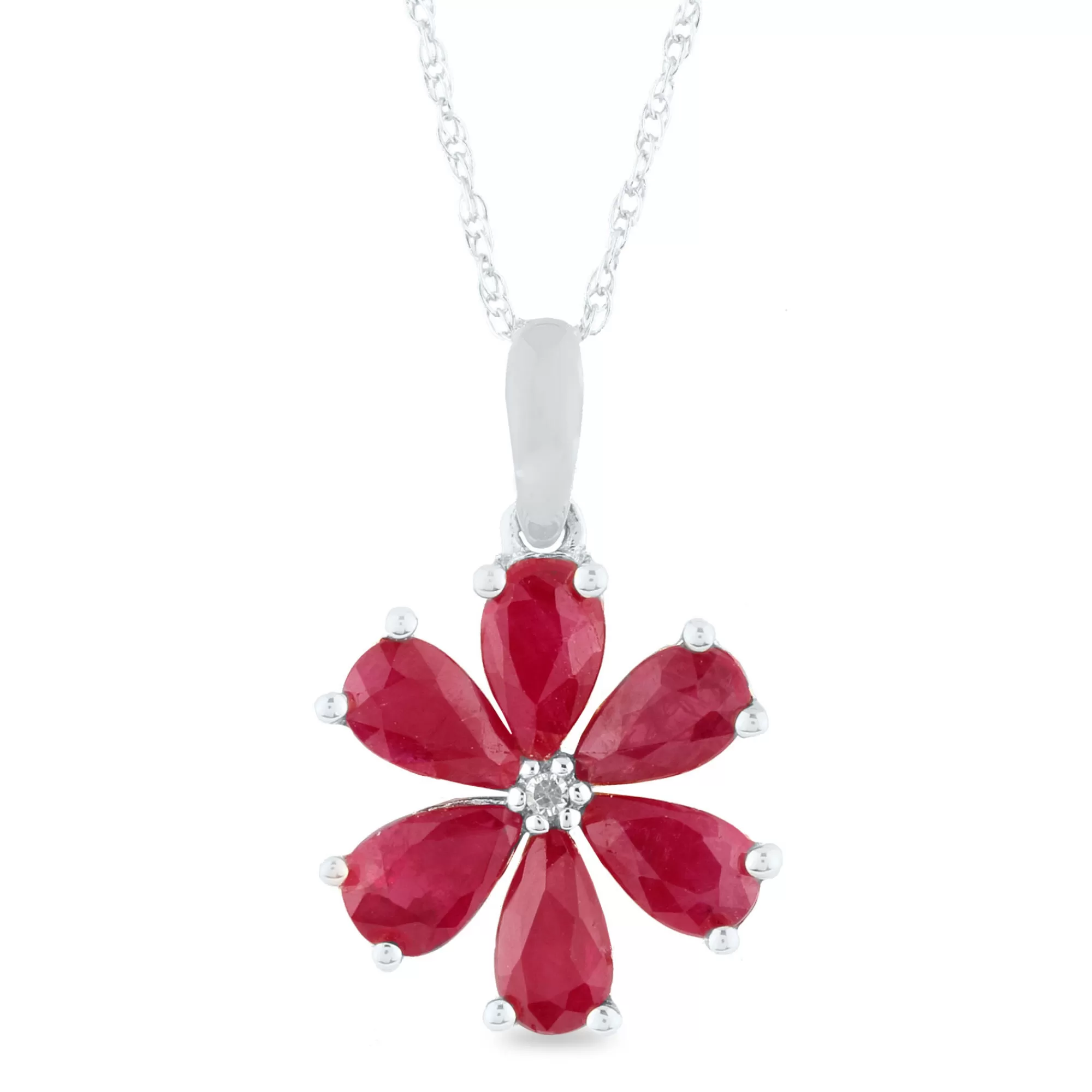 Necklaces & Pendants^* Ruby And Diamond Accent Flower Pendant In 10K Gold