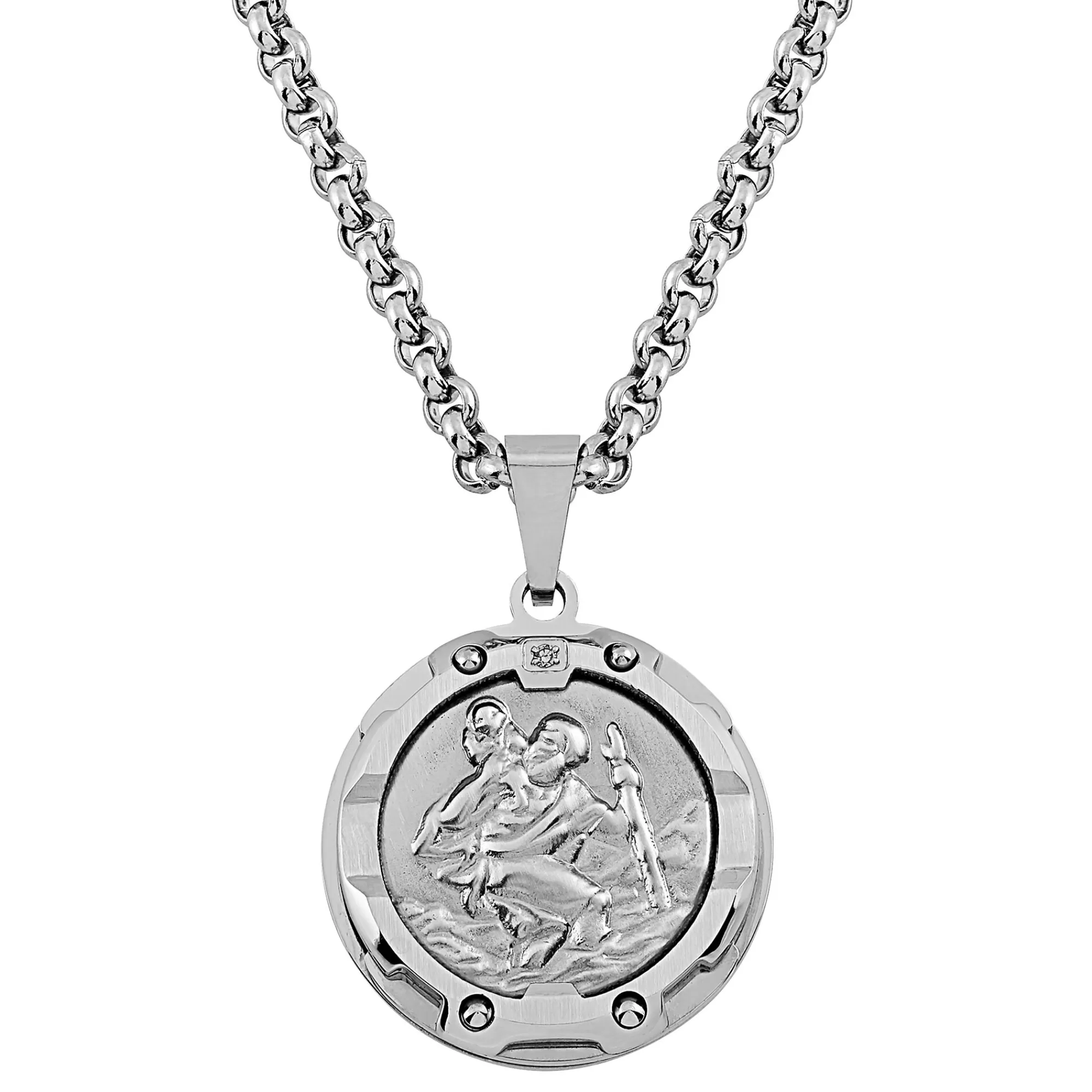 Necklaces & Pendants^* Saint Christopher Pendant With Diamond Accent In Stainless Steel, 24"