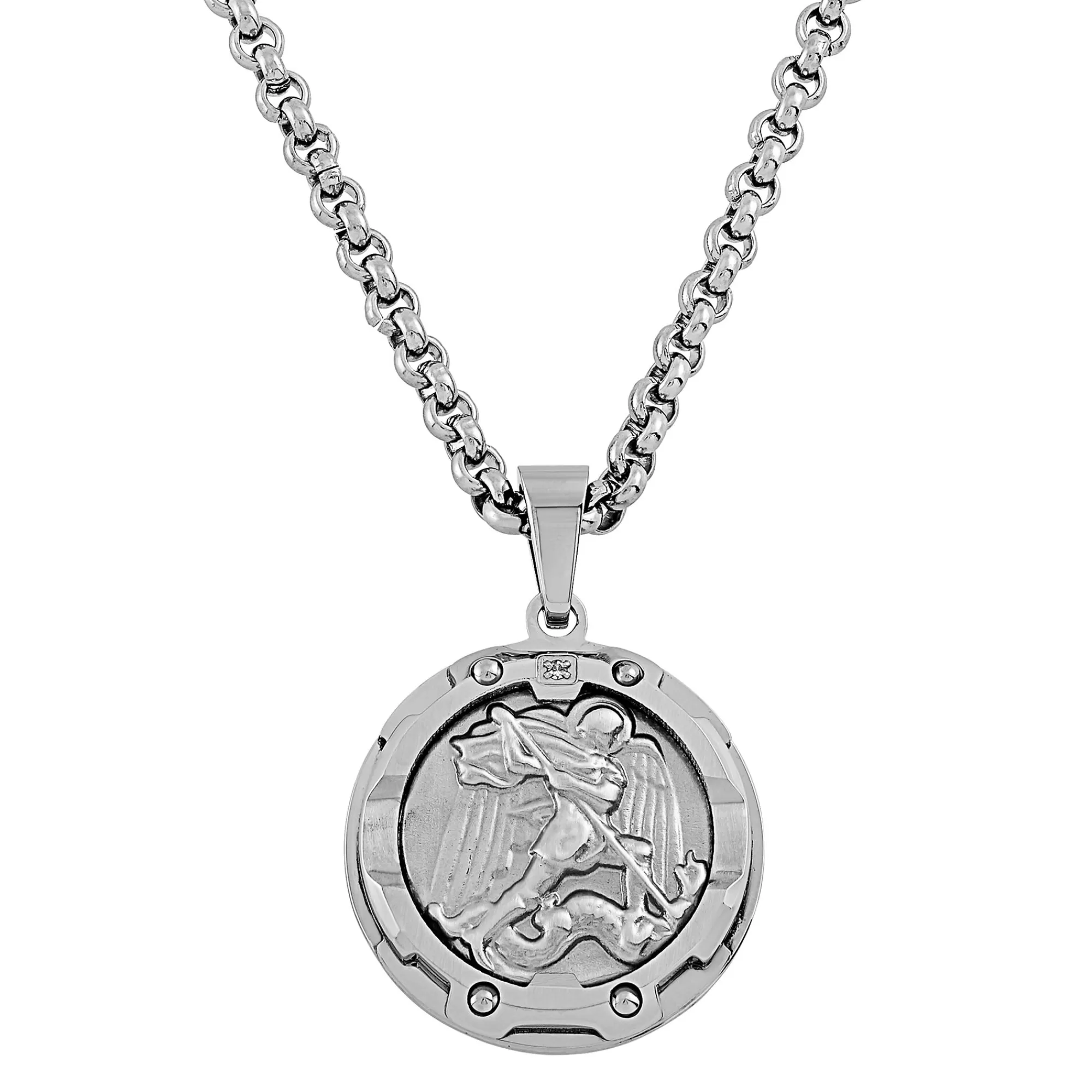 Necklaces & Pendants^* Saint Michael Pendant With Diamond Accent In Stainless Steel, 24"