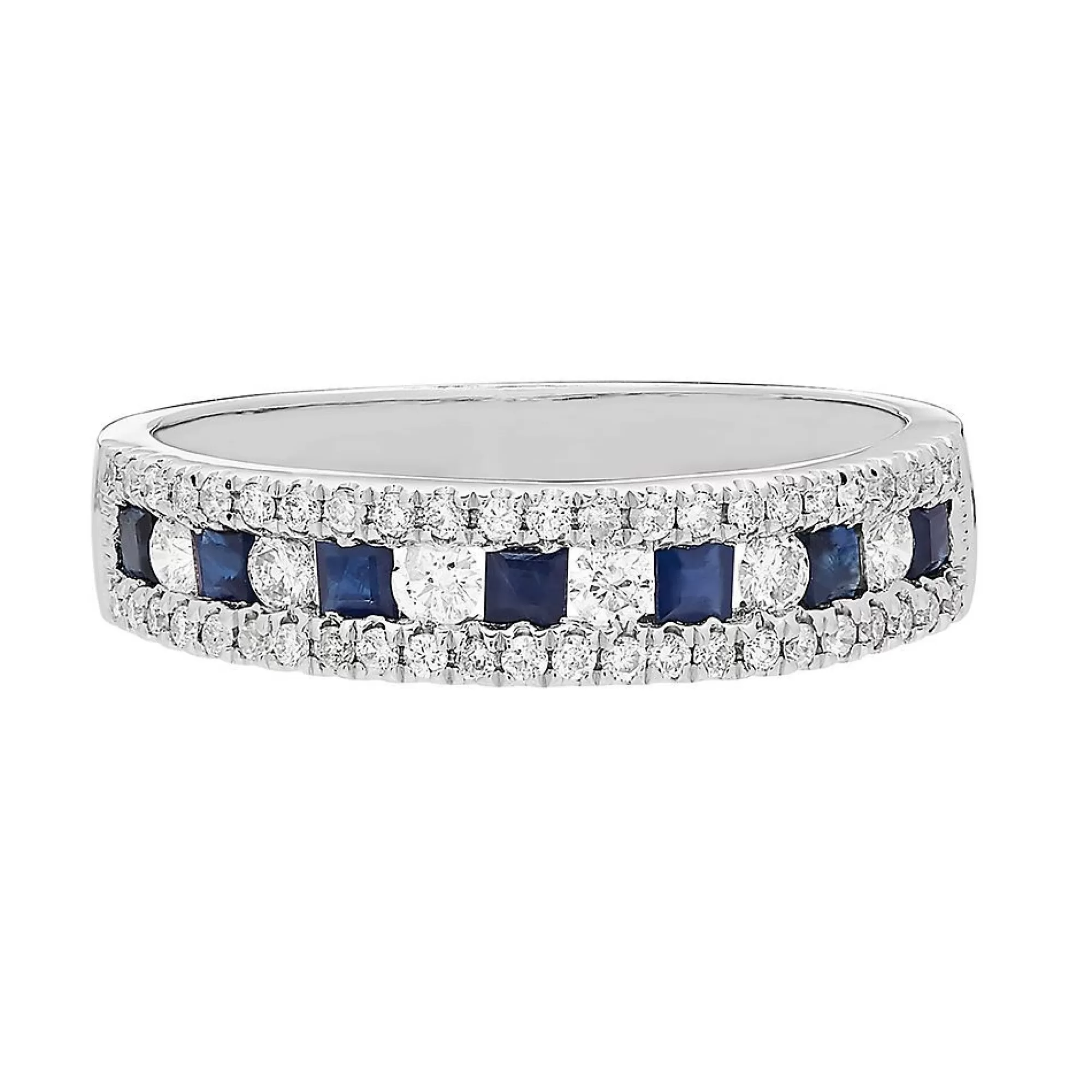 Rings^* Sapphire & 1/3 Ct. Tw. Diamond Band In 10K White Gold