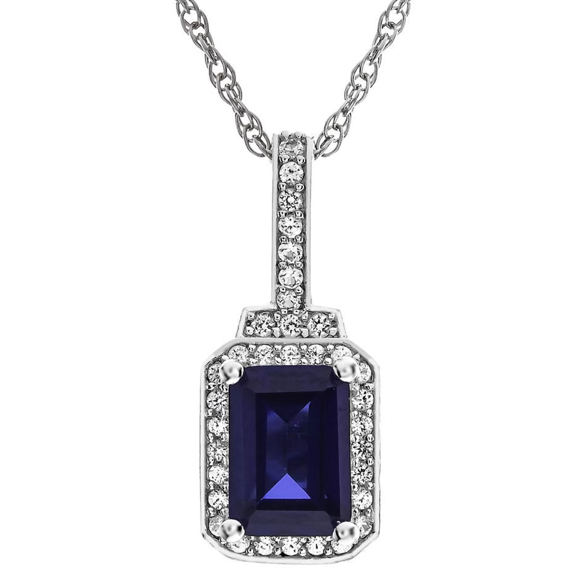 Necklaces & Pendants^* Sapphire & 1/7 Ct. Tw. Diamond Pendant In 10K White Gold