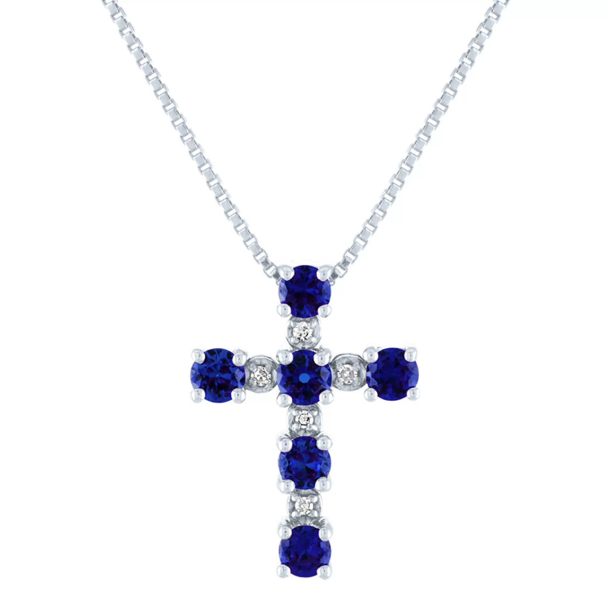 Necklaces & Pendants^* Sapphire & Diamond Cross Pendant In 10K White Gold