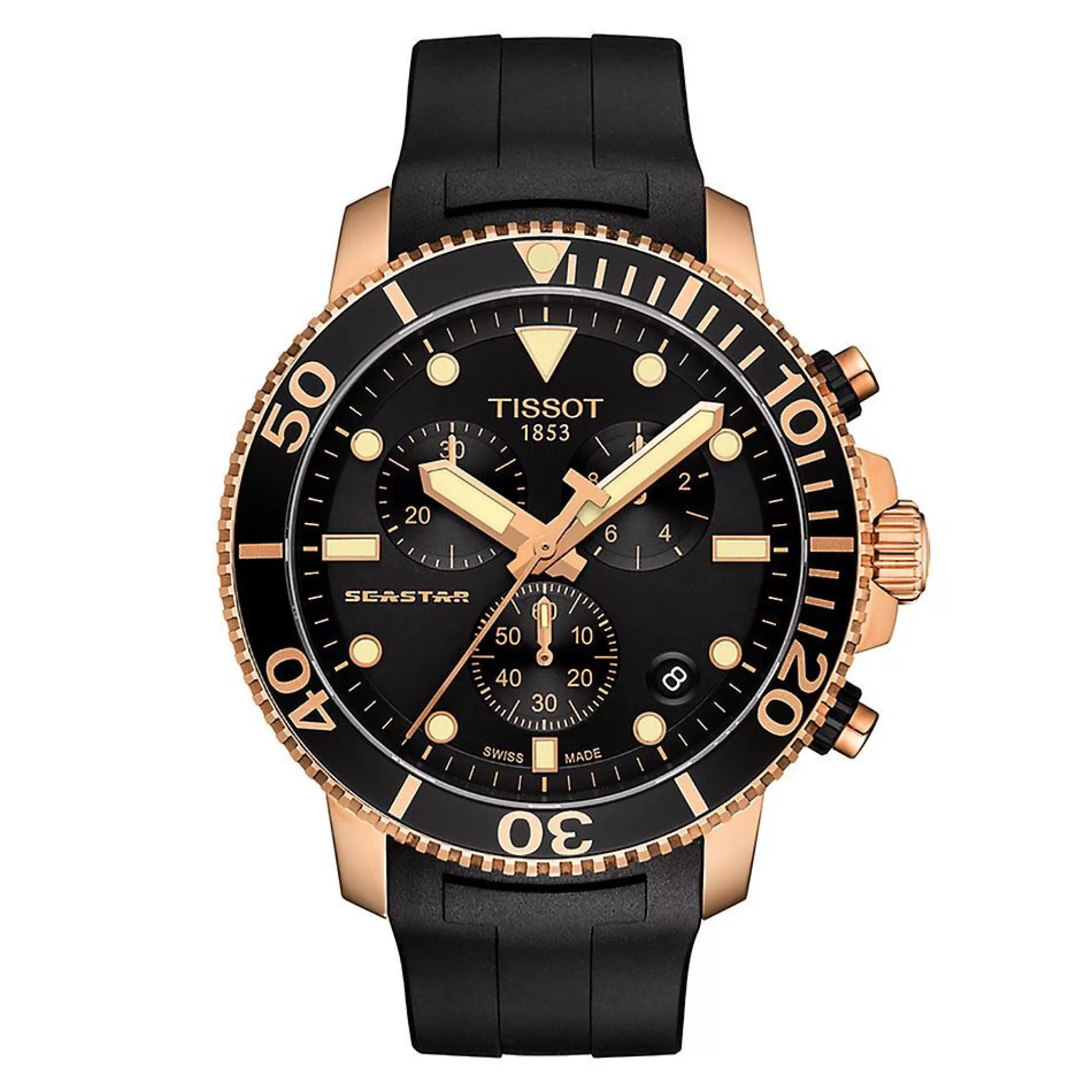 Men's Jewelry^Tissot® Seastar 1000 Chronograph Rubber Women's Watch In Rose Gold-Tone Ion-Plated Stainless Steel, 45.5Mm