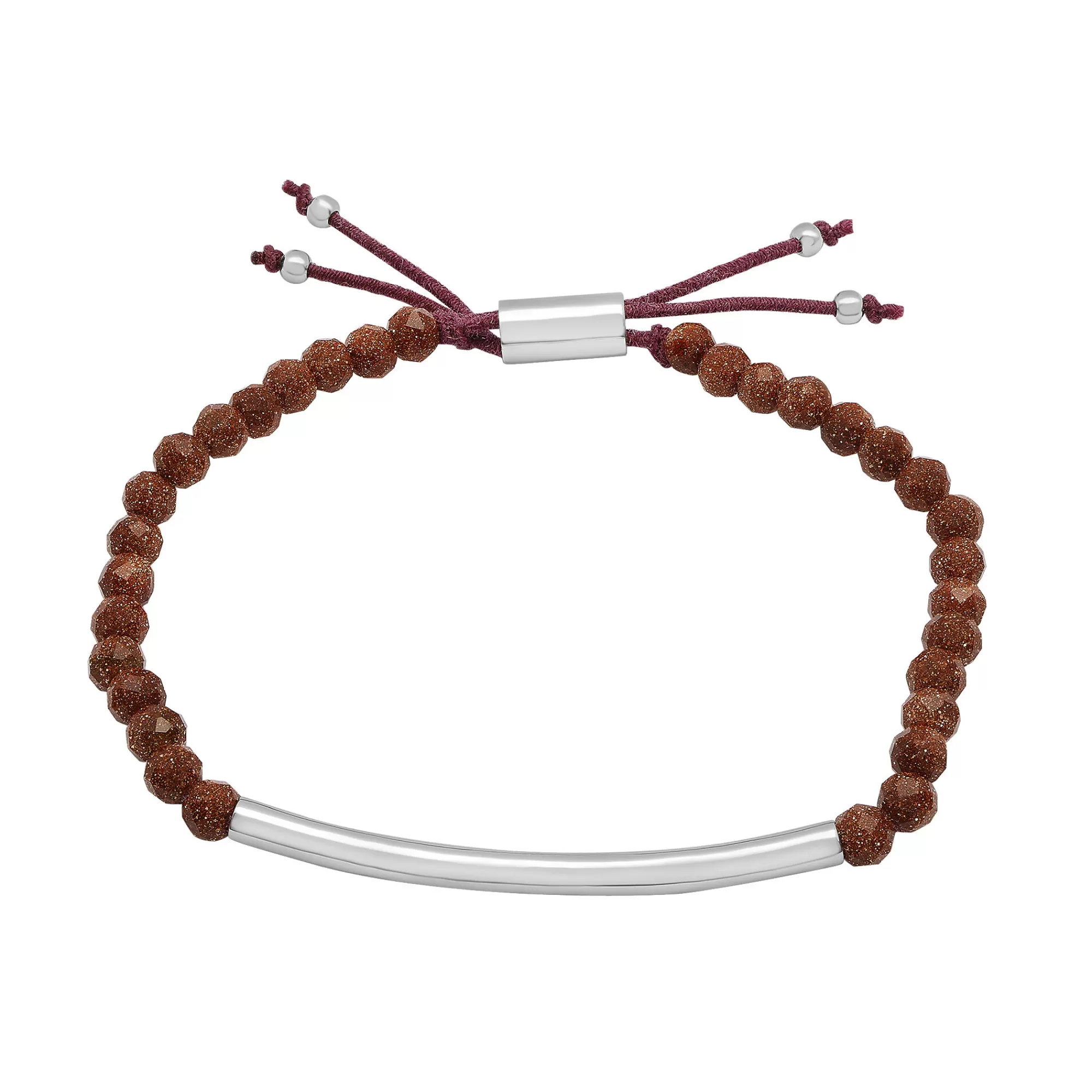 Bracelets^Layering & Stacking Sterling Silver Bar And Gold Sand Bead Bracelet With Adjustable Cord, 8.5"