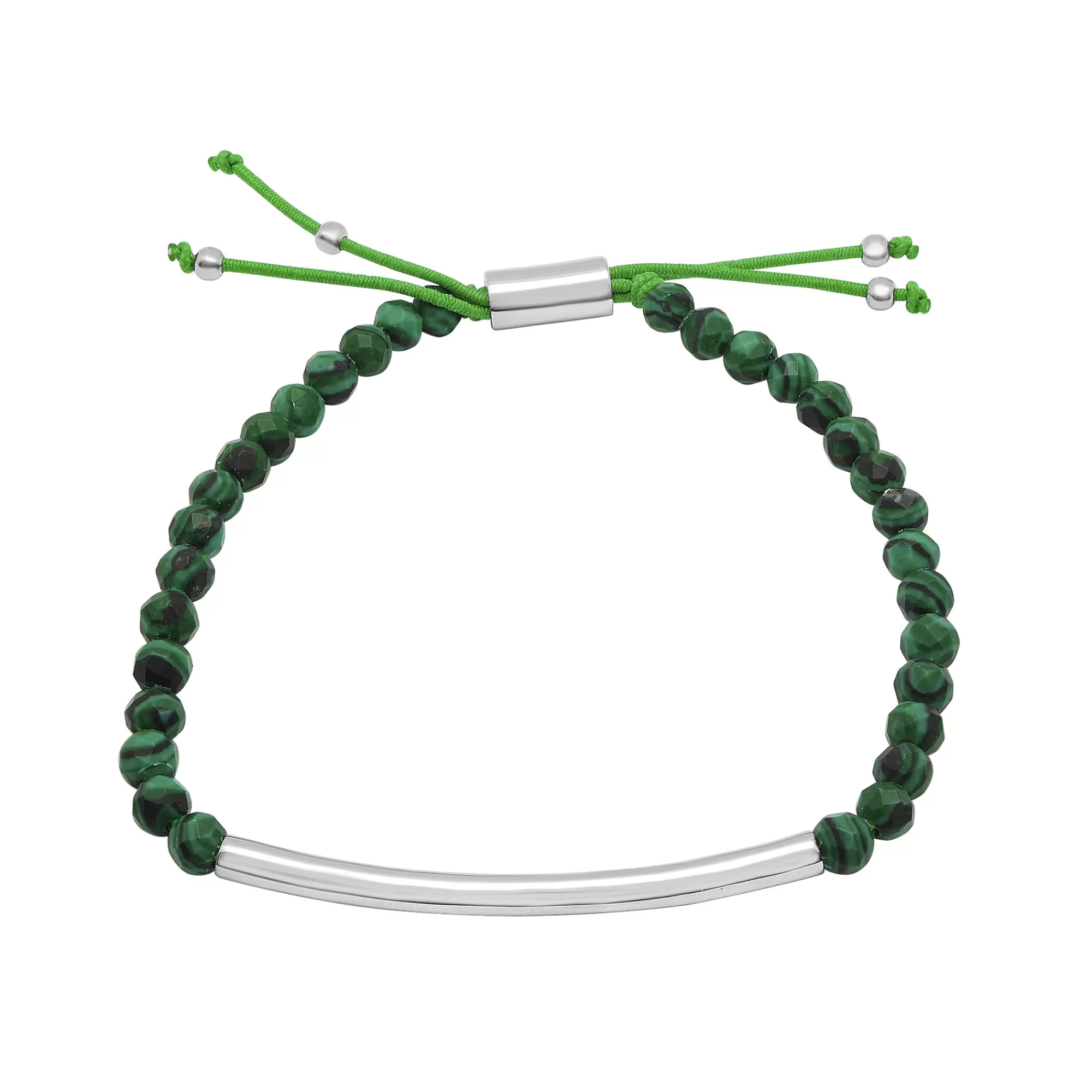 Bracelets^Layering & Stacking Sterling Silver Bar And Malachite Bead Bracelet With Adjustable Cord, 8.5"