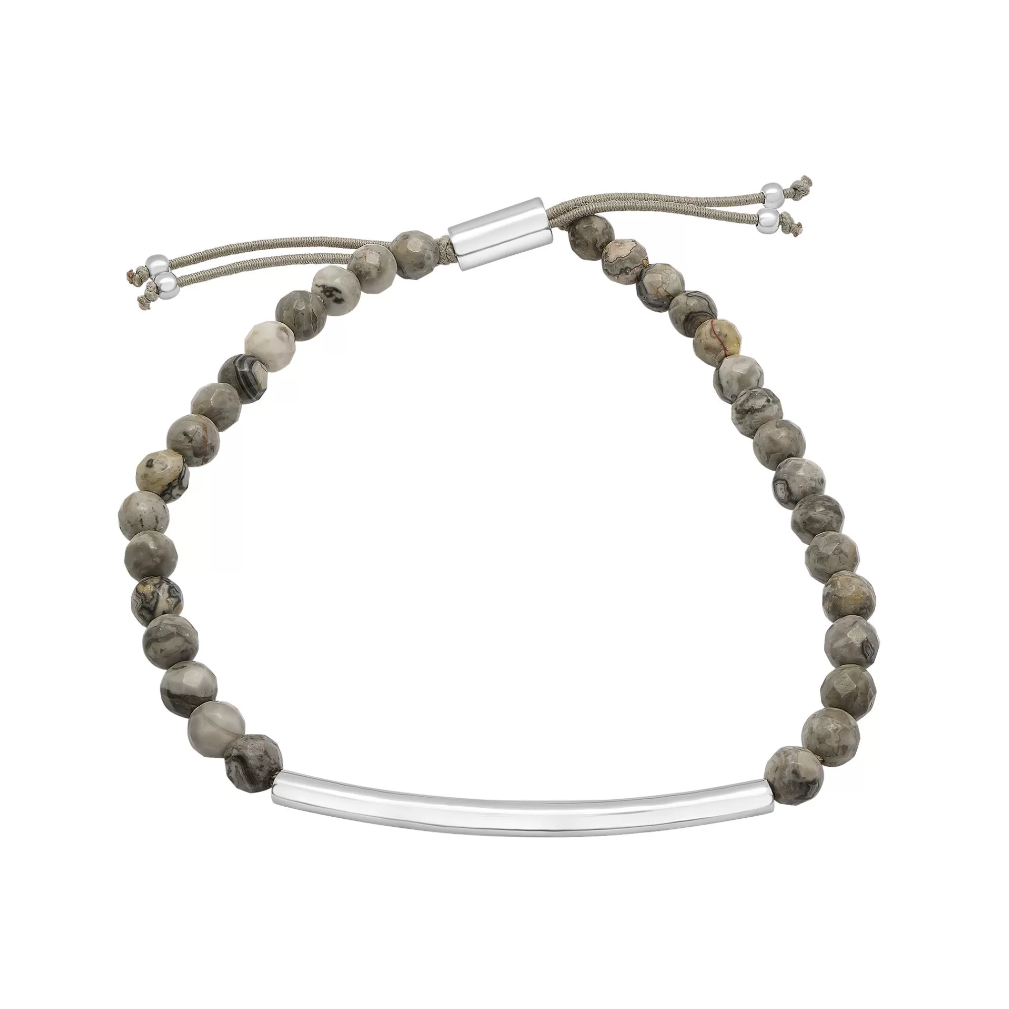 Bracelets^Layering & Stacking Sterling Silver Bar And Picasso Jasper Bead Bracelet With Adjustable Cord, 8.5"