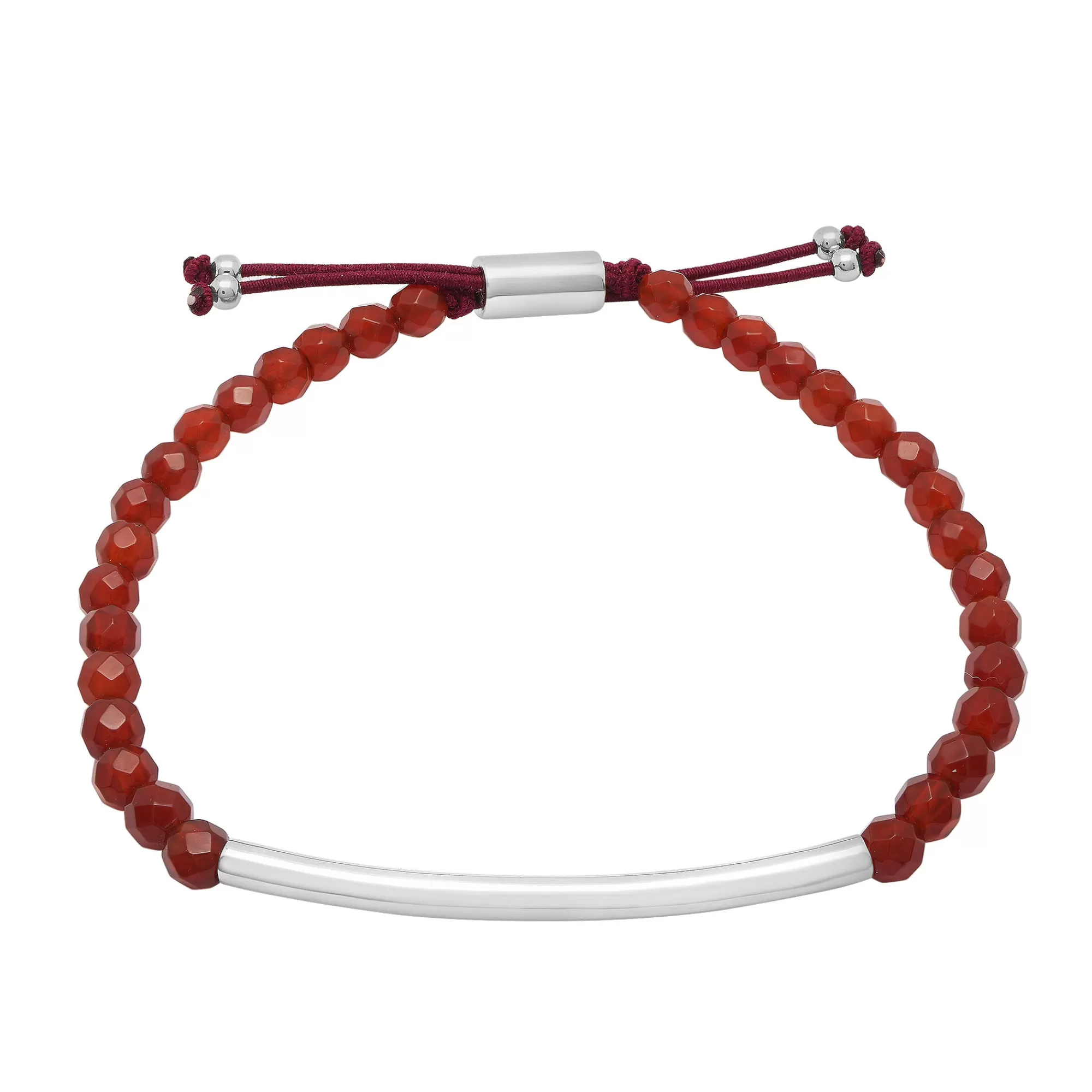 Bracelets^Layering & Stacking Sterling Silver Bar And Red Jasper Bead Bracelet With Adjustable Cord, 8.5"
