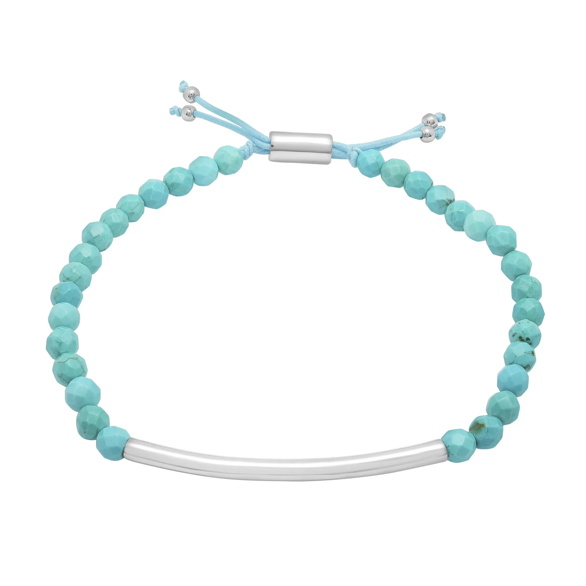 Bracelets^Layering & Stacking Sterling Silver Bar And Turquoise Bead Bracelet With Adjustable Cord, 8.5"