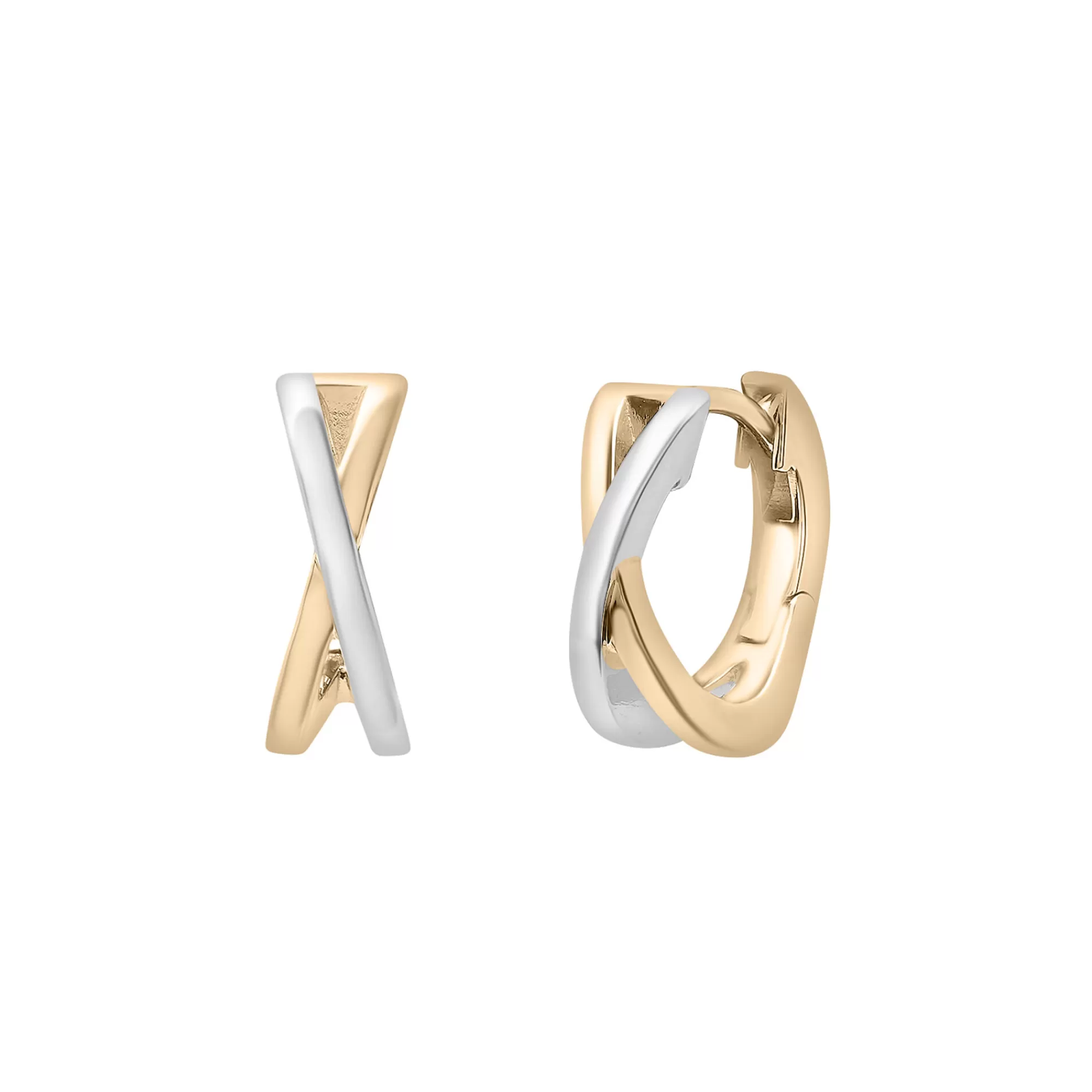 Earrings^Laure by Aurate Two-Tone Huggie Hoop 'X' Earrings In Sterling Silver And Vermeil 13Mm