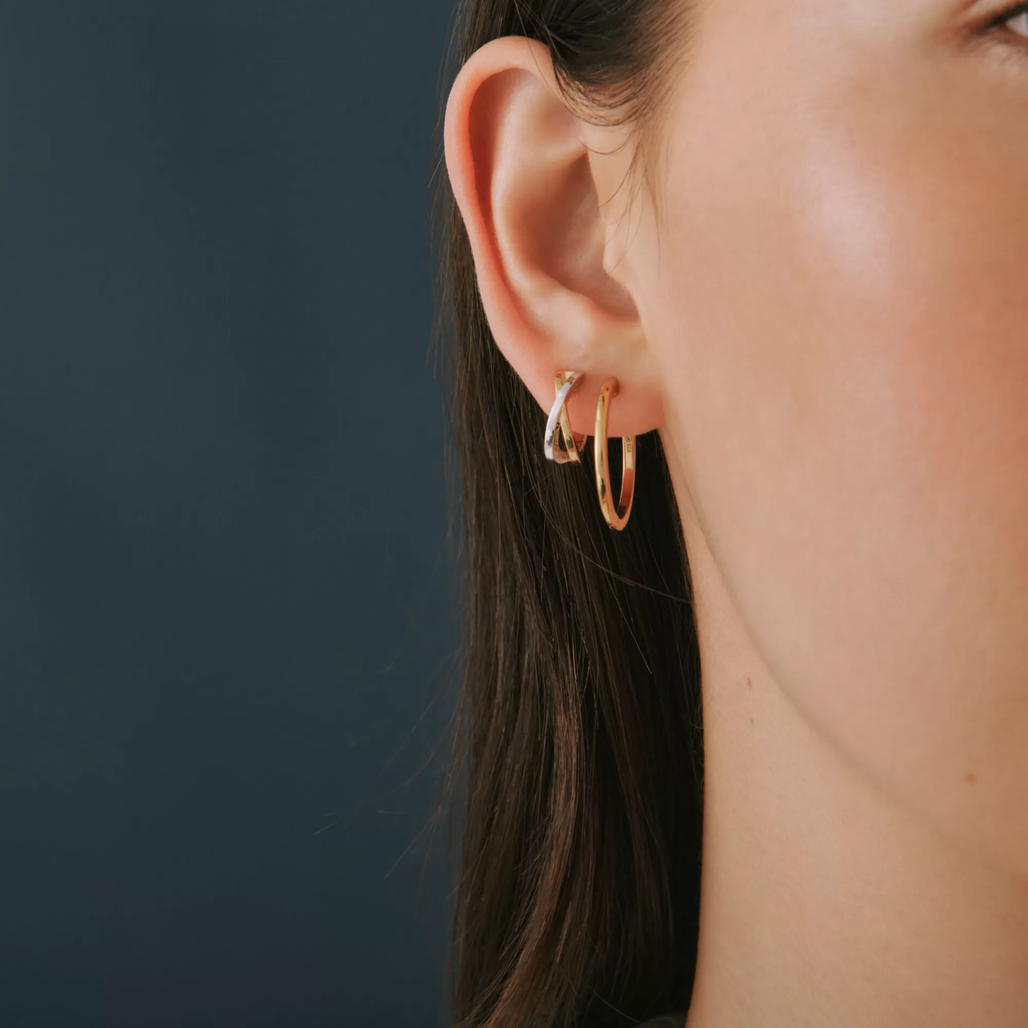 Earrings^Laure by Aurate Two-Tone Huggie Hoop 'X' Earrings In Sterling Silver And Vermeil 13Mm