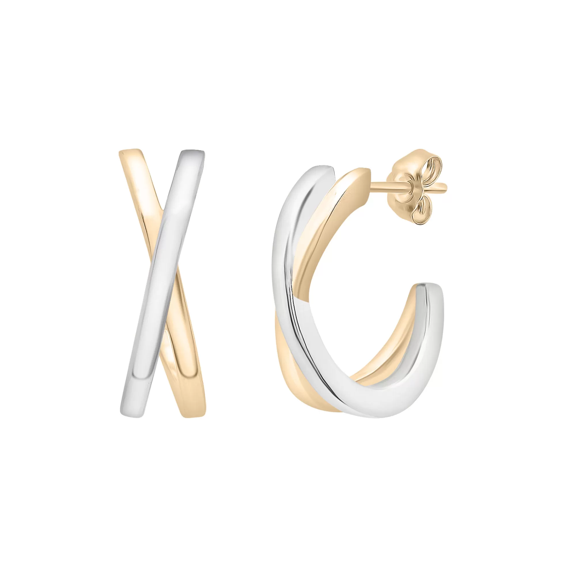 Earrings^Laure by Aurate Two-Tone Open Huggie Hoop 'X' Earrings In Sterling Silver And Vermeil, 15Mm