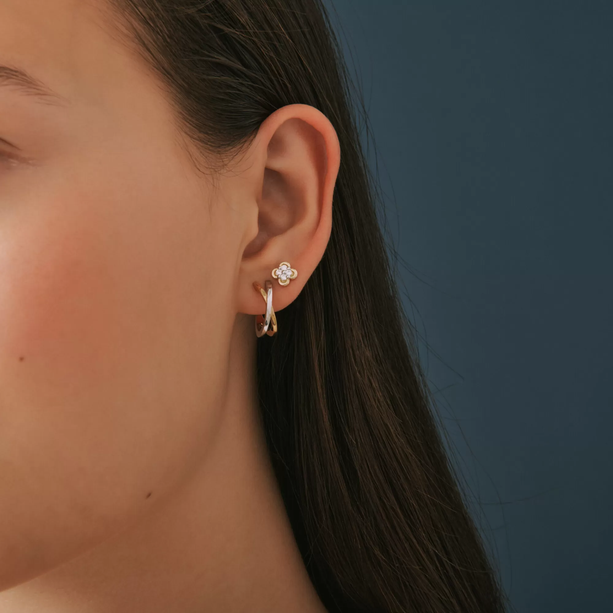 Earrings^Laure by Aurate Two-Tone Open Huggie Hoop 'X' Earrings In Sterling Silver And Vermeil, 15Mm