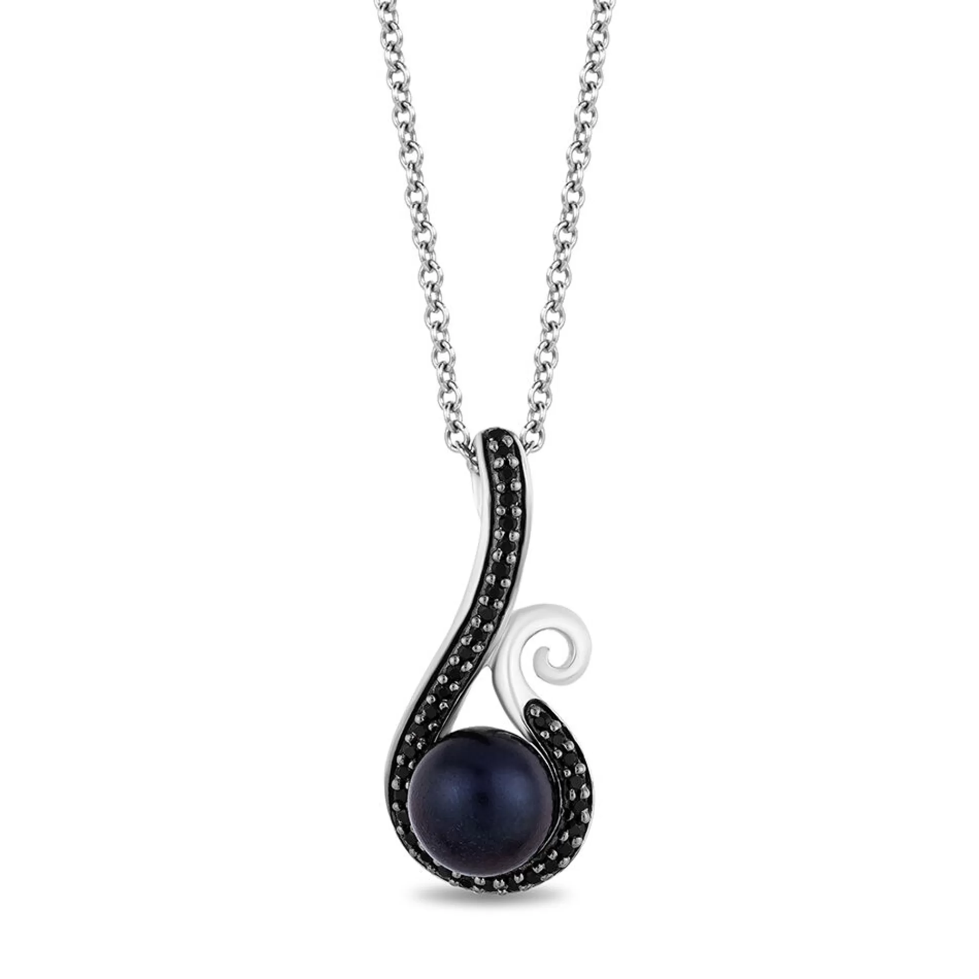 Necklaces & Pendants^Enchanted Disney Ursula Black Diamond & Pearl Pendant In Black Rhodium-Plated Sterling Silver (1/10 Ct. Tw.)